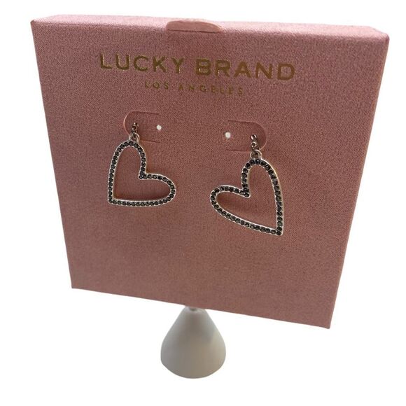 Lucky Brand Matte Toned Silver Open Hearts Outlined w/ Black Pave Crystals. - Picture 3 of 5
